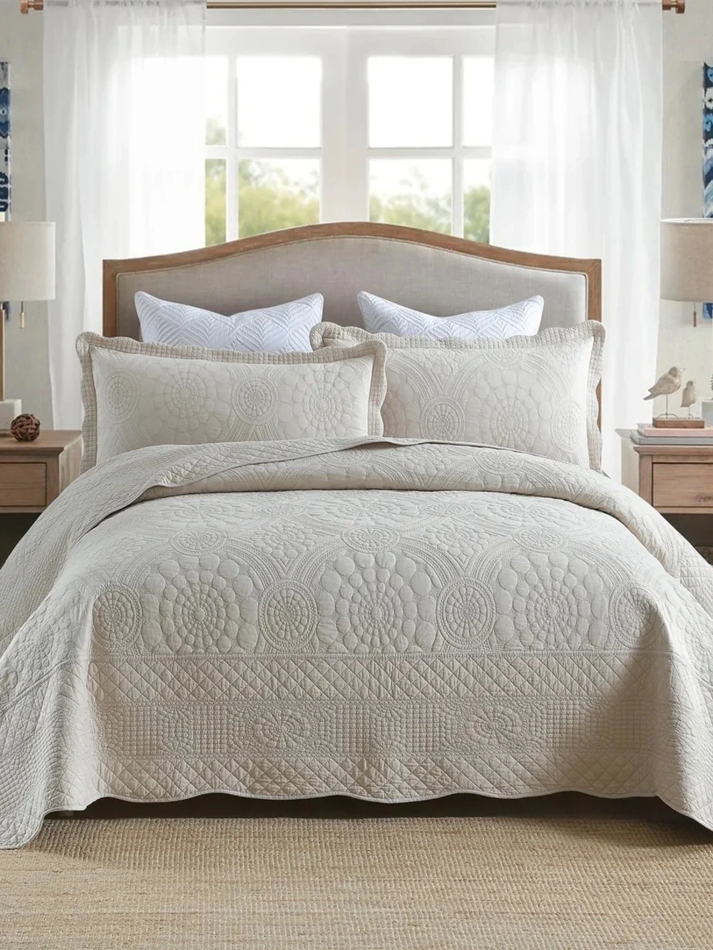 3 PIECE 100% COTTON QUILT SET, OVERSIZED LIGHTWEIGHT QUILTED BEDSPREAD